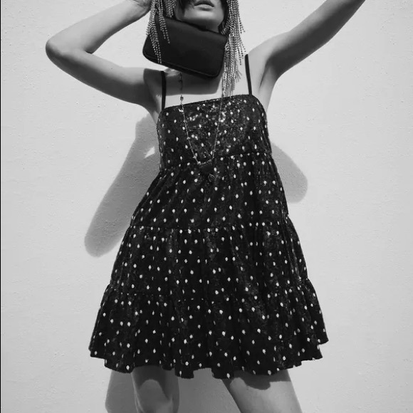 Zara Dresses Zara Sequin Dress Short Mini Polka Dot Ruffled Hem Poshmark